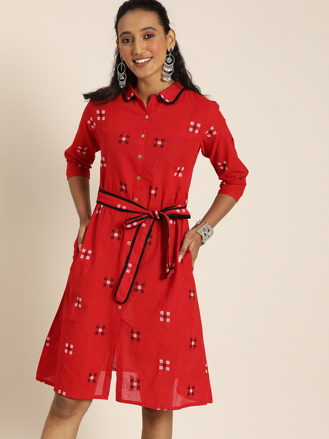 Taavi Women Red and White Printed Woven Legacy A-Line Sustainable Dress with Tie-Up Detail
Taavi Women Red and White Printed Woven Legacy A-Line Sustainable Dress with Tie-Up Detail