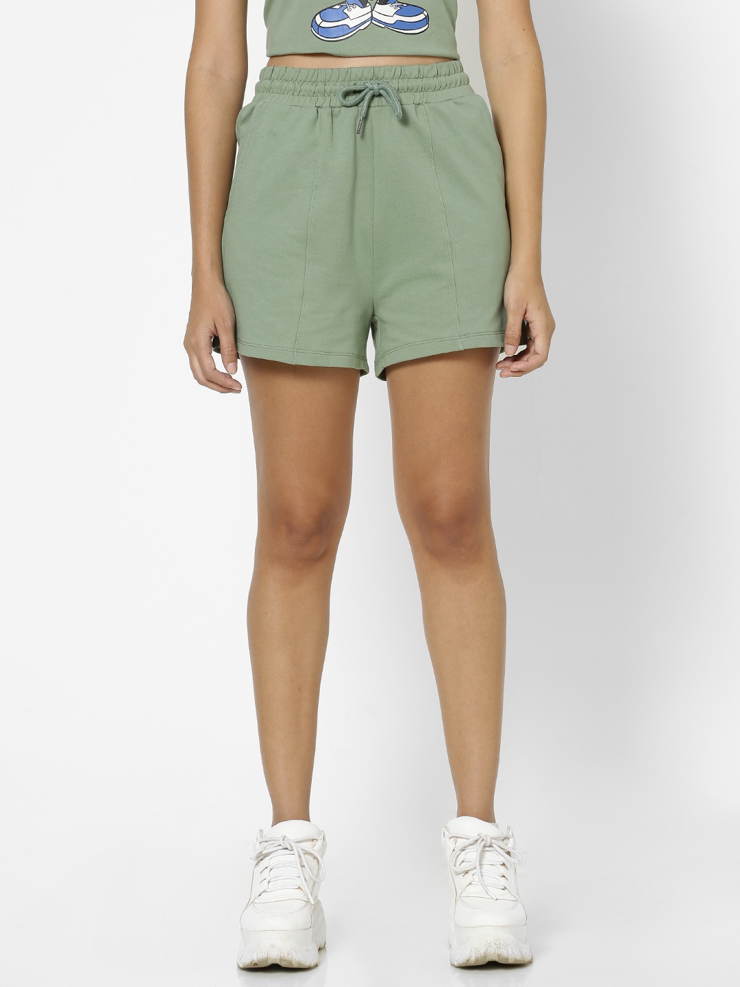 ONLY Women Green Solid Regular Fit Shorts