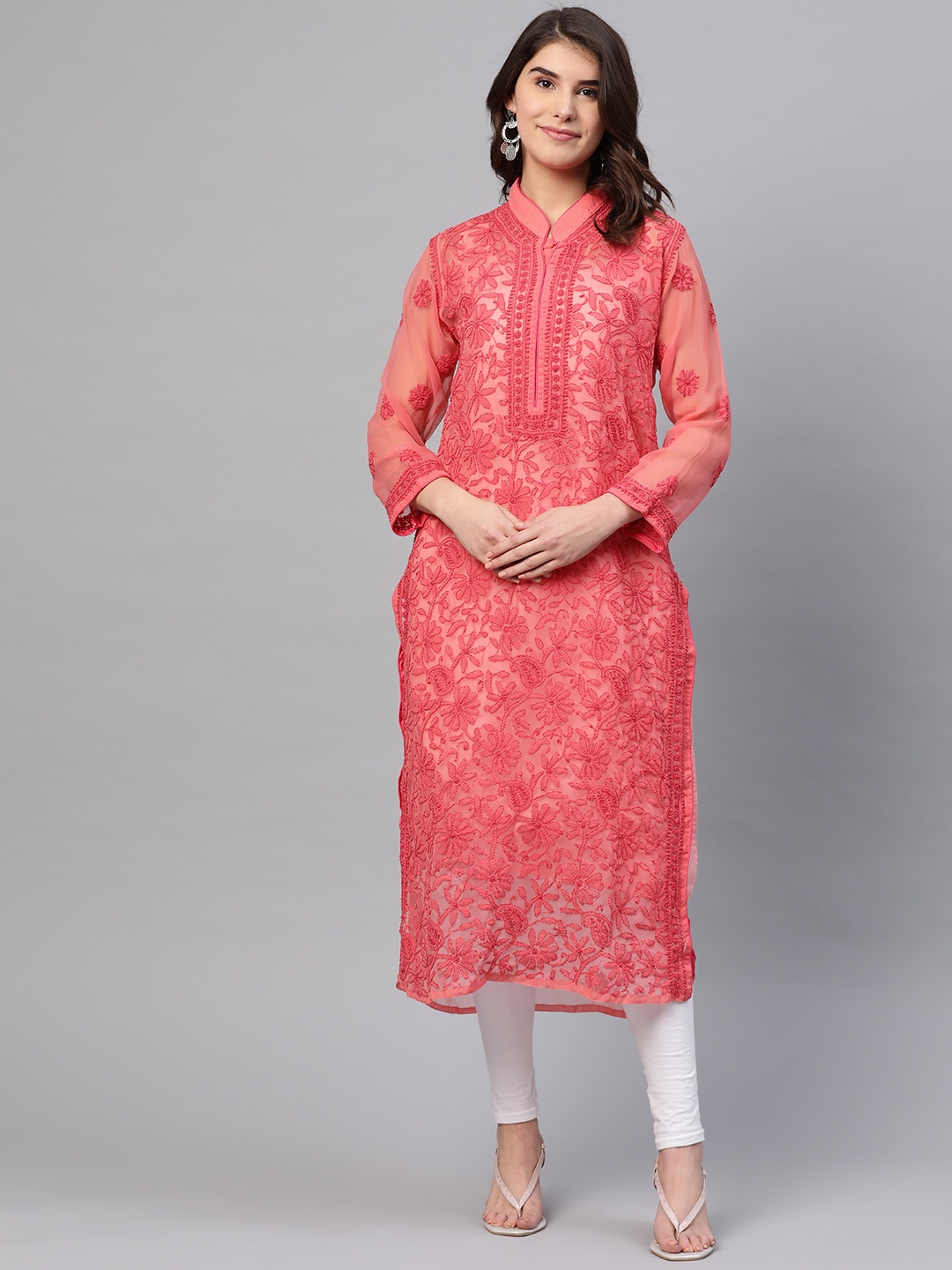 ADA Women Coral Pink Chikankari Embroidered Straight Sustainable Handloom Kurta With Slip
ADA Women Coral Pink Chikankari Embroidered Straight Sustainable Handloom Kurta With Slip