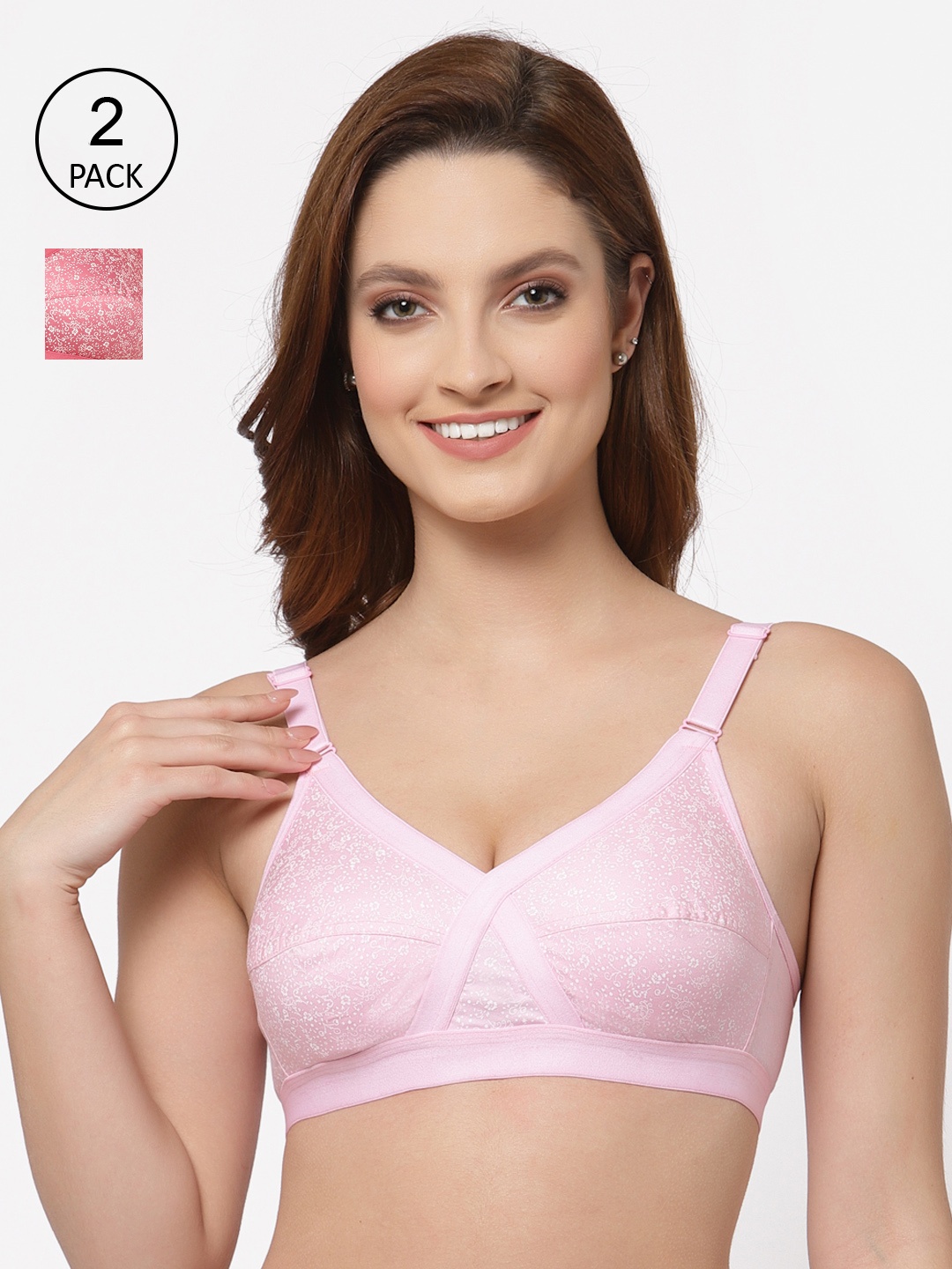 Floret Pack of 2 Non-Padded Non-Wired Full Coverage Cotton Bras with All Day Comfort, Pink
Floret Pack of 2 Non-Padded Non-Wired Full Coverage Cotton Bras with All Day Comfort, Pink