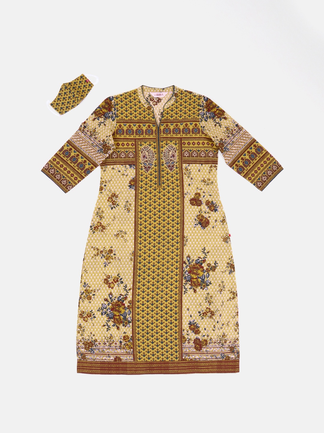 Biba Women Mustard Yellow Floral Printed Kurta
