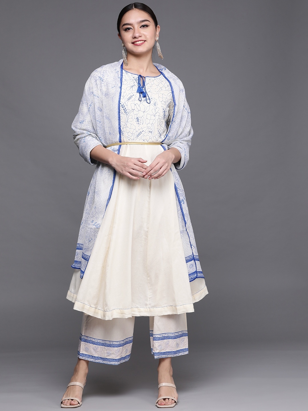 Biba Women Off White & Blue Yoke Design Cotton Anarkali Kurta with Palazzos & Dupatta
Biba Women Off White & Blue Yoke Design Cotton Anarkali Kurta with Palazzos & Dupatta