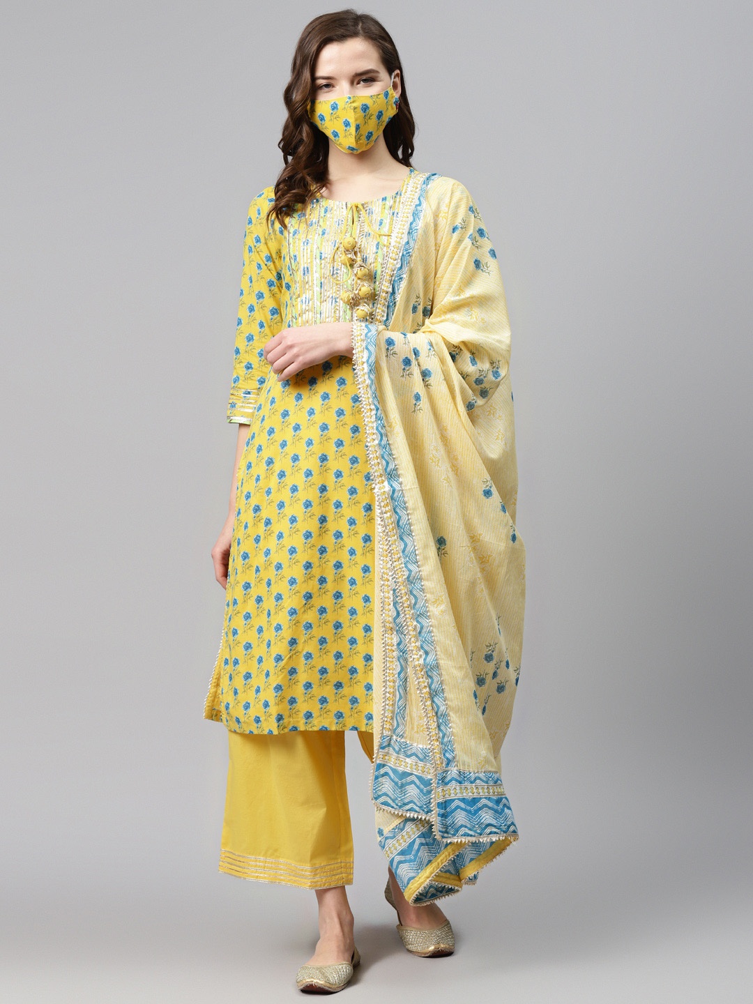 Biba Women Yellow Blue Ethnic Printed Cotton Straight Kurta with Palazzos Dupatta
Biba Women Yellow Blue Ethnic Printed Cotton Straight Kurta with Palazzos Dupatta