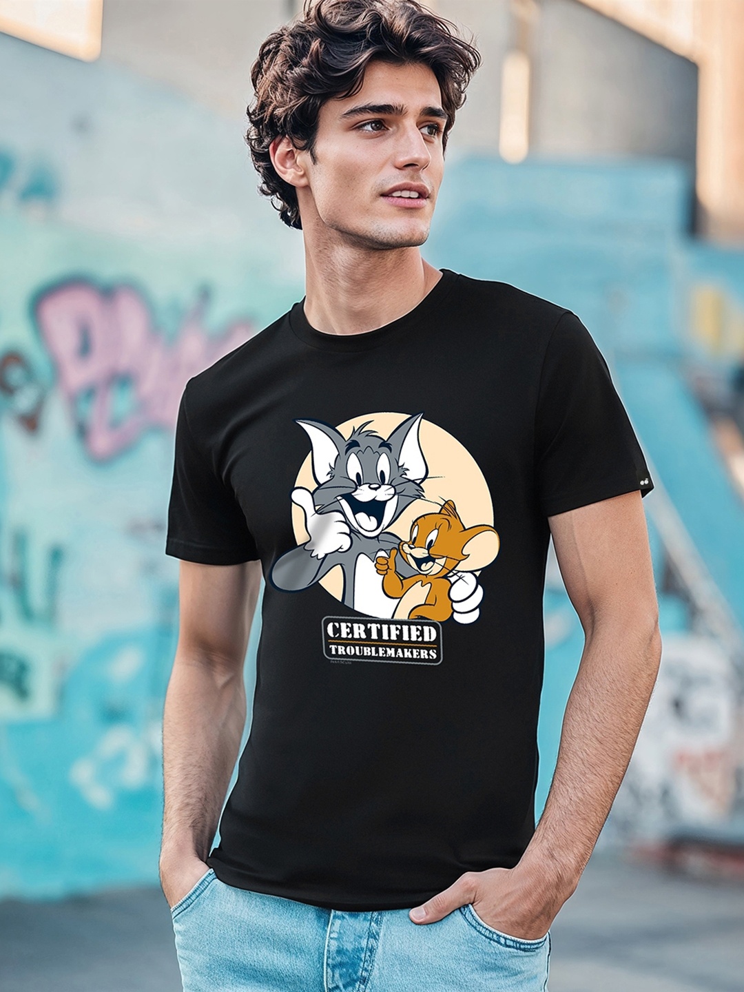 Bewakoof Official Tom & Jerry Merchandise Certified Troublemakers Graphic Printed T-Shirt, Black
Bewakoof Official Tom & Jerry Merchandise Certified Troublemakers Graphic Printed T-Shirt, Black