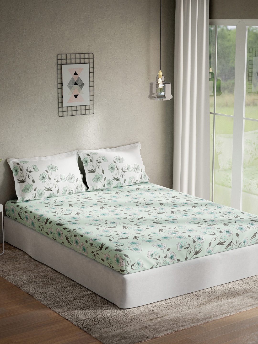 DDecor Sea Green & Off White Printed Fitted 144TC 1 Queen Bedsheet With 2 Pillow Covers
DDecor Sea Green & Off White Printed Fitted 144TC 1 Queen Bedsheet With 2 Pillow Covers