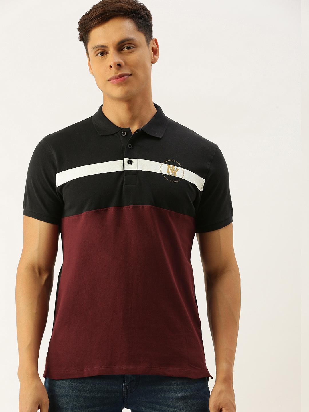 The Indian Garage Co Men Burgundy Black Colourblocked Polo Collar Pure Cotton T-shirt
The Indian Garage Co Men Burgundy Black Colourblocked Polo Collar Pure Cotton T-shirt