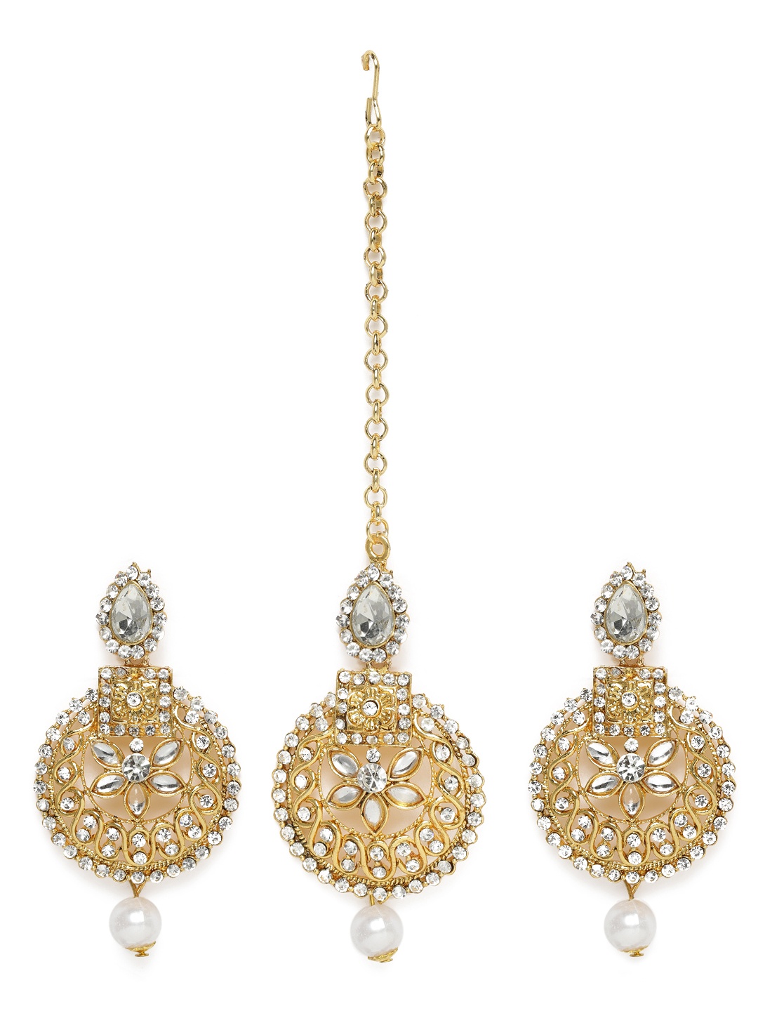 Kord Store Gold-Plated Earrings & Maang Tika Set