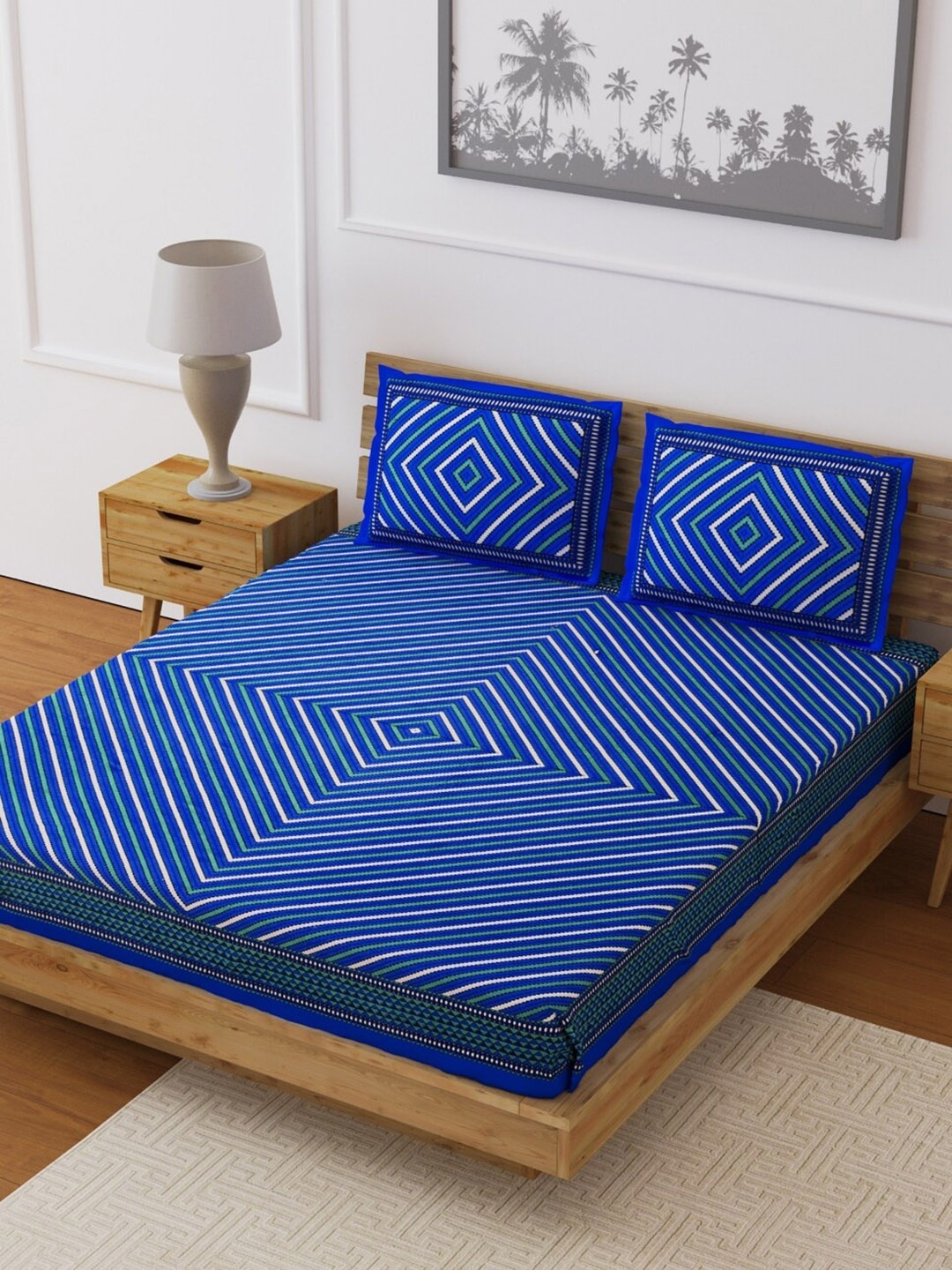 LIVING ROOTS Blue & White Geometric 210 TC Cotton 1 Queen Bedsheet with 2 Pillow Covers
LIVING ROOTS Blue & White Geometric 210 TC Cotton 1 Queen Bedsheet with 2 Pillow Covers