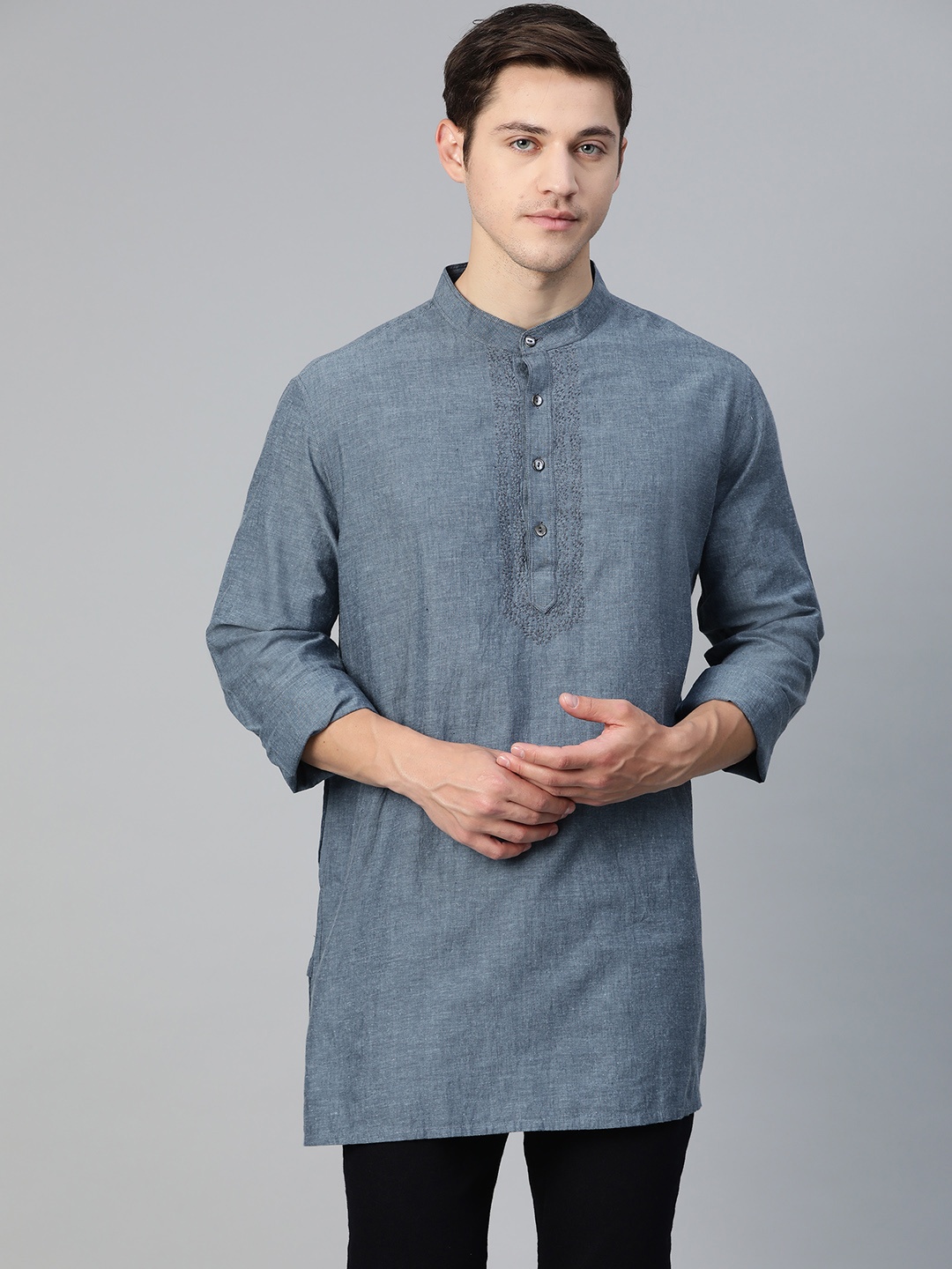 Fabindia Men Blue Chikankari Hand Embroidered Yoke Design Pure Cotton Straight Short Kurta
Fabindia Men Blue Chikankari Hand Embroidered Yoke Design Pure Cotton Straight Short Kurta