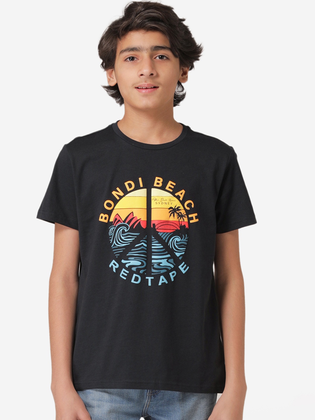 Red Tape Boys Blue Printed Round Neck T-shirt