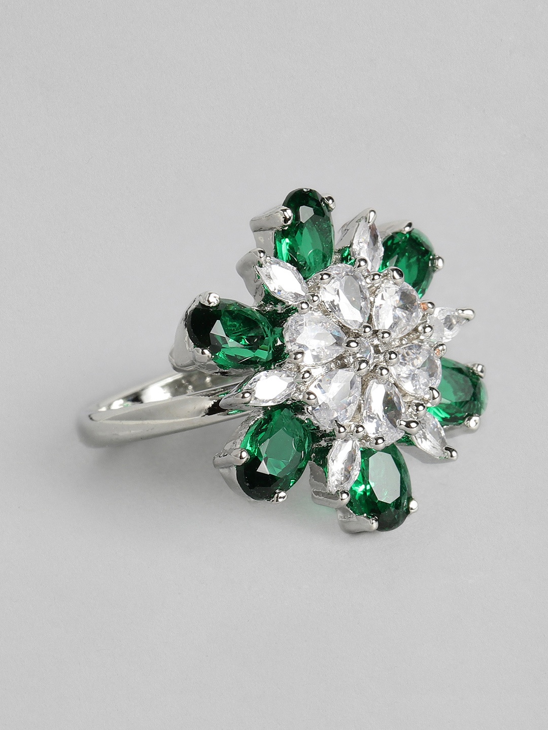 justpeachy Green & Silver-Toned Rhodium-Plated AD Studded Adjustable Finger Ring
justpeachy Green & Silver-Toned Rhodium-Plated AD Studded Adjustable Finger Ring