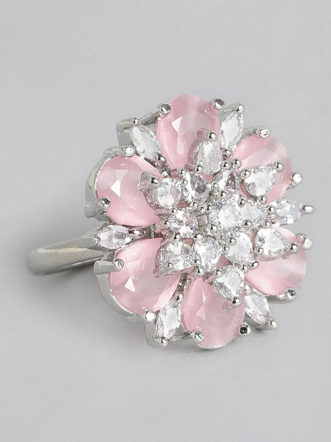 justpeachy Pink & Silver-Toned Rhodium-Plated AD Studded Floral Adjustable Finger Ring
justpeachy Pink & Silver-Toned Rhodium-Plated AD Studded Floral Adjustable Finger Ring