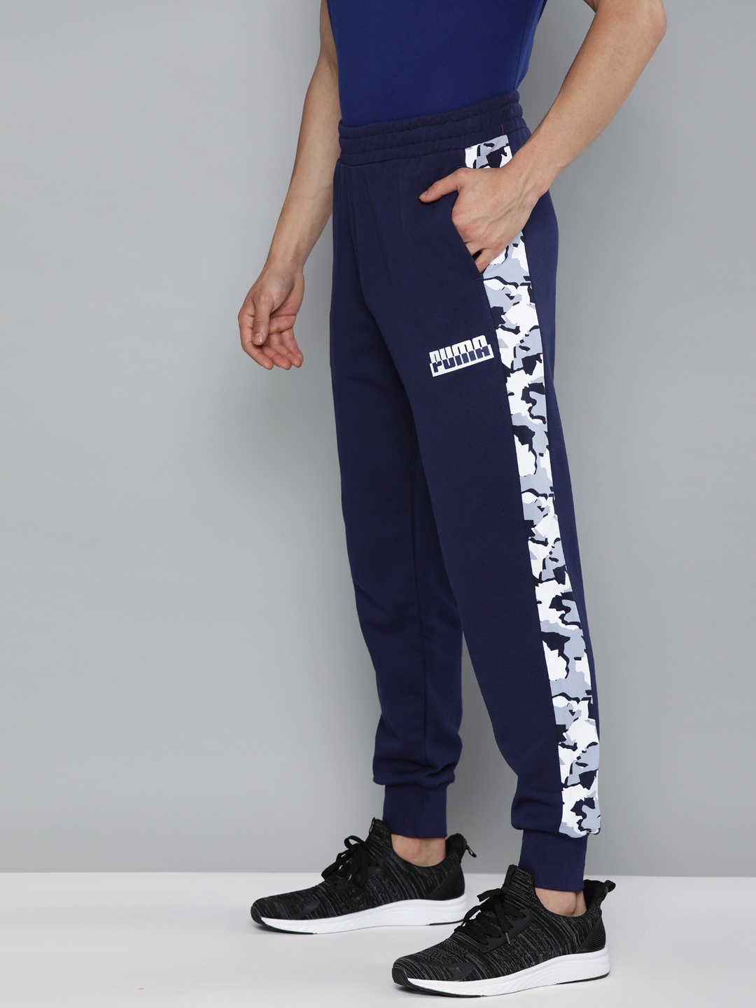 Puma Men Regular Fit Pure Cotton Solid Core Camo AOP Joggers, Navy blue