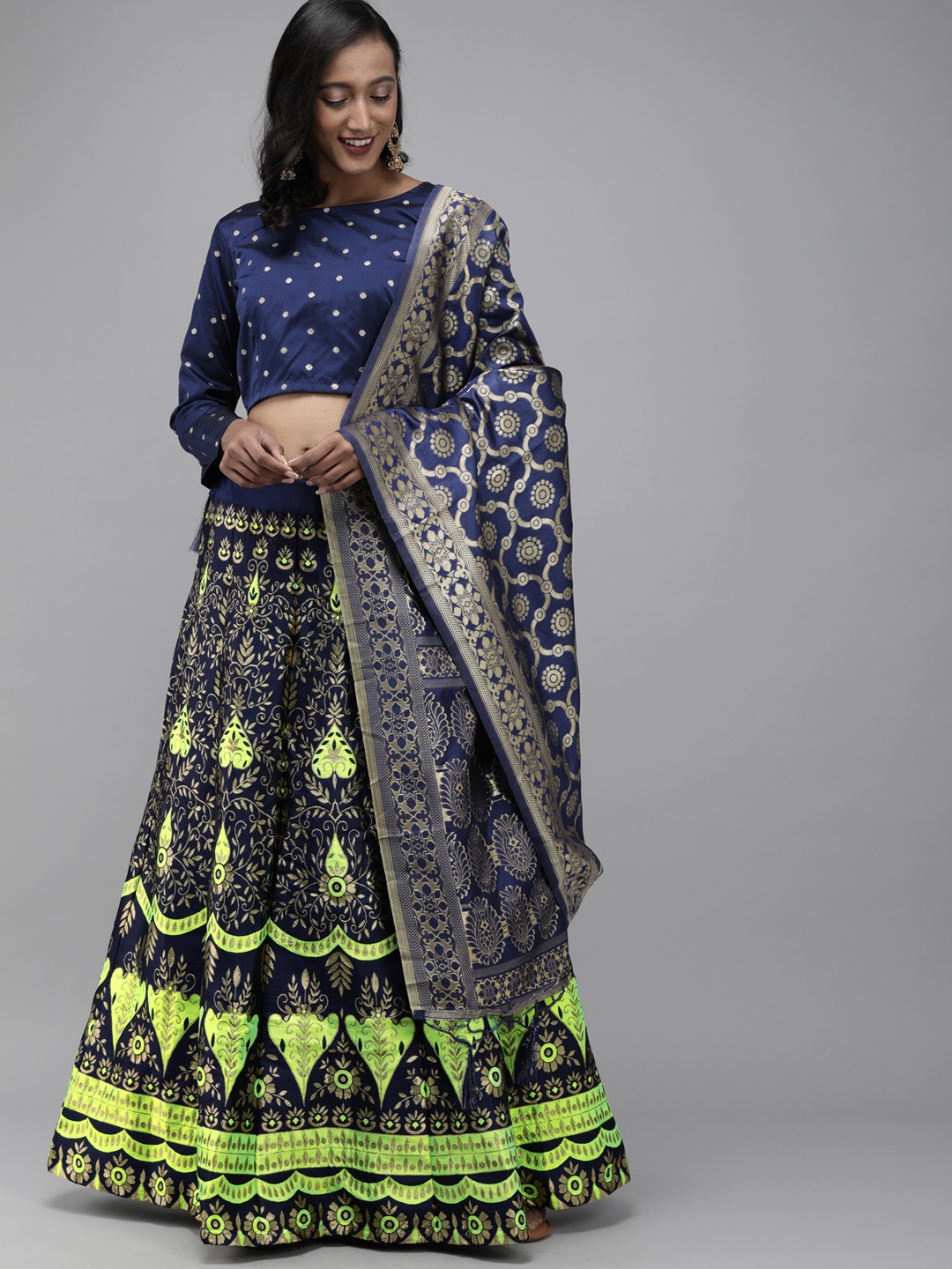DIVASTRI Navy Blue & Woven Design Semi-Stitched Lehenga & Unstitched Blouse with Dupatta
DIVASTRI Navy Blue & Woven Design Semi-Stitched Lehenga & Unstitched Blouse with Dupatta
