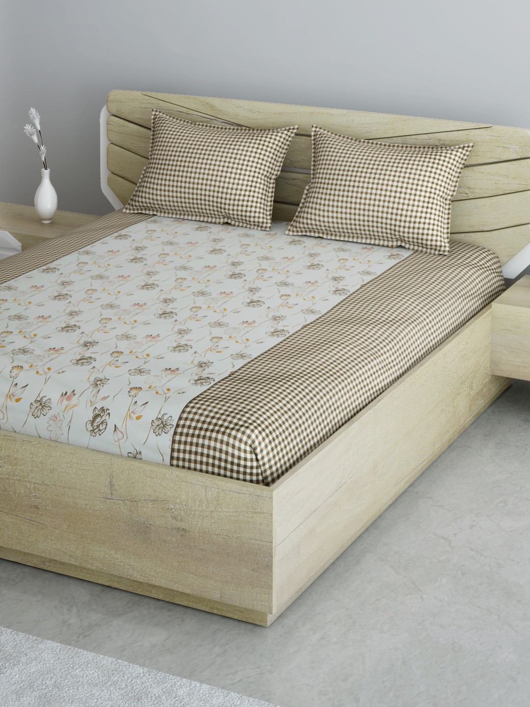 Aura Off-White & Brown Floral 144 TC 120 GSM Cotton 1 Queen Bedsheet & 2 Pillow Covers
Aura Off-White & Brown Floral 144 TC 120 GSM Cotton 1 Queen Bedsheet & 2 Pillow Covers