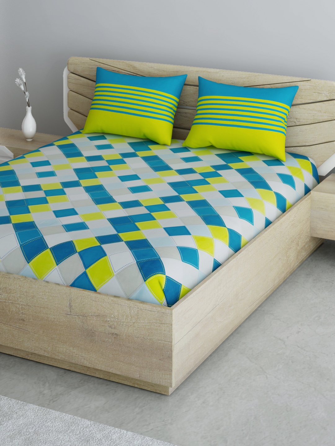 Aura Blue & White Geometric 104 TC 110 GSM Cotton 1 Queen Bedsheet with 2 Pillow Covers
Aura Blue & White Geometric 104 TC 110 GSM Cotton 1 Queen Bedsheet with 2 Pillow Covers