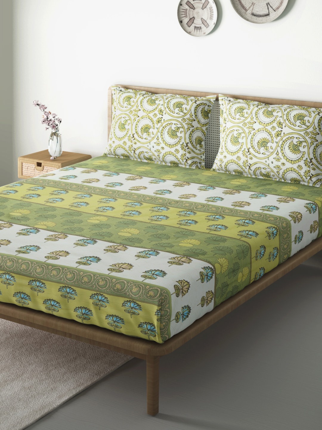 Aura Green & White Ethnic Motif Print 144 TC Cotton 1 Queen Bedsheet with 2 Pillow Covers
Aura Green & White Ethnic Motif Print 144 TC Cotton 1 Queen Bedsheet with 2 Pillow Covers