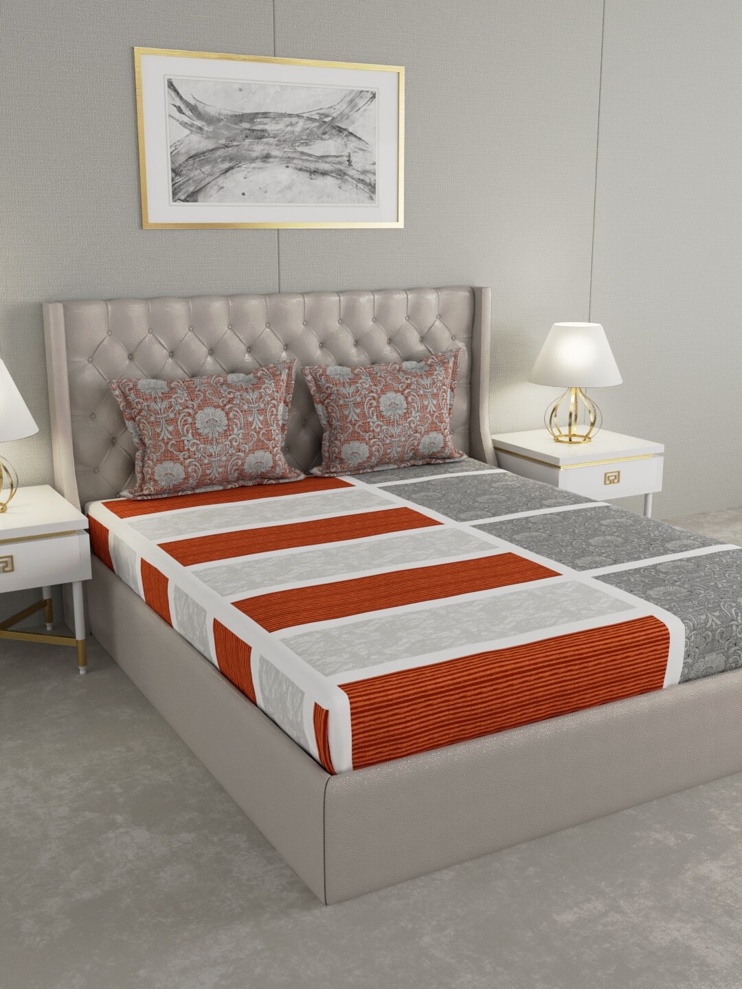Raymond Home White & Grey Striped 144 TC Cotton 1 King Bedsheet with 2 Pillow Covers
Raymond Home White & Grey Striped 144 TC Cotton 1 King Bedsheet with 2 Pillow Covers