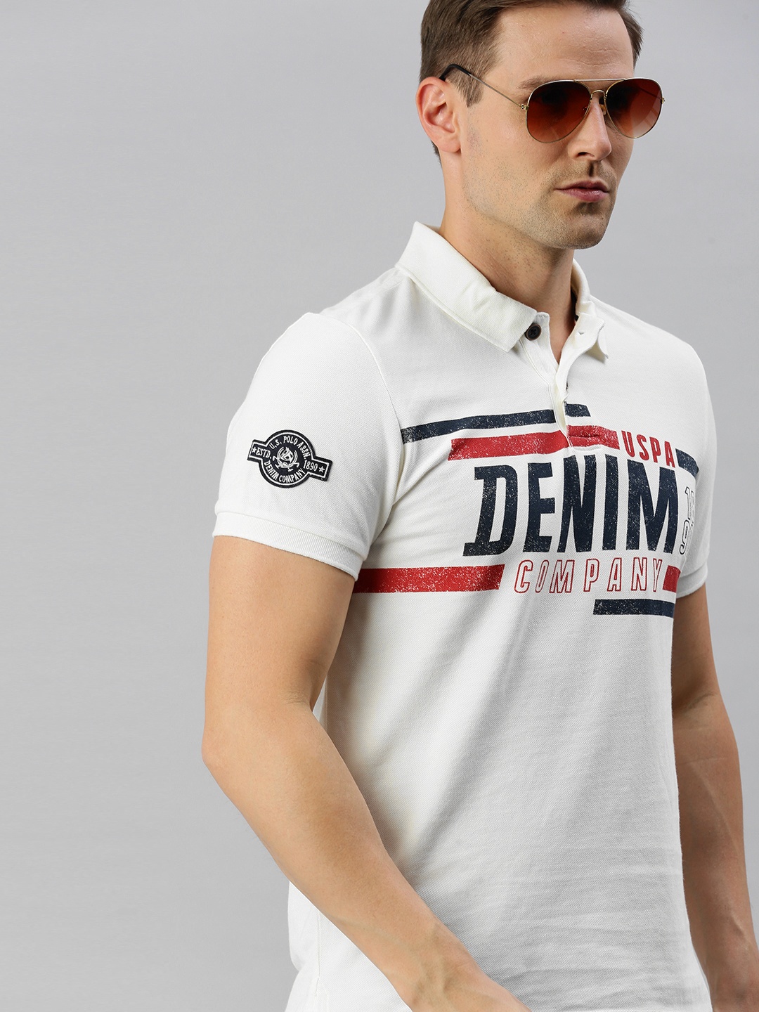 U.S. Polo Assn. Denim Co. Men Off-White Printed Round Neck Pure Cotton T-shirt