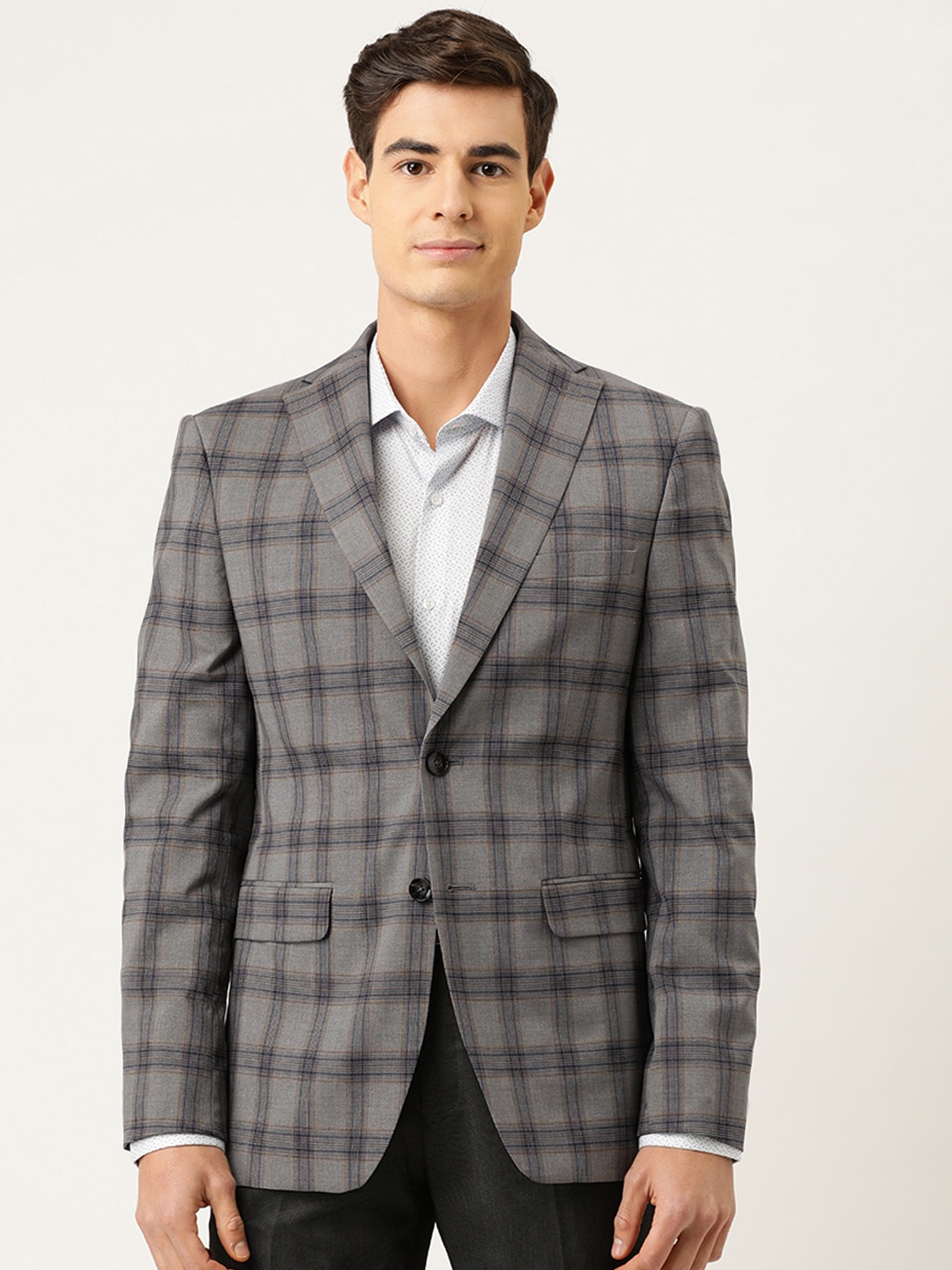 Peter England Men Grey Melange & Black Checked Neo Slim Fit Single-Breasted Formal Blazer
Peter England Men Grey Melange & Black Checked Neo Slim Fit Single-Breasted Formal Blazer