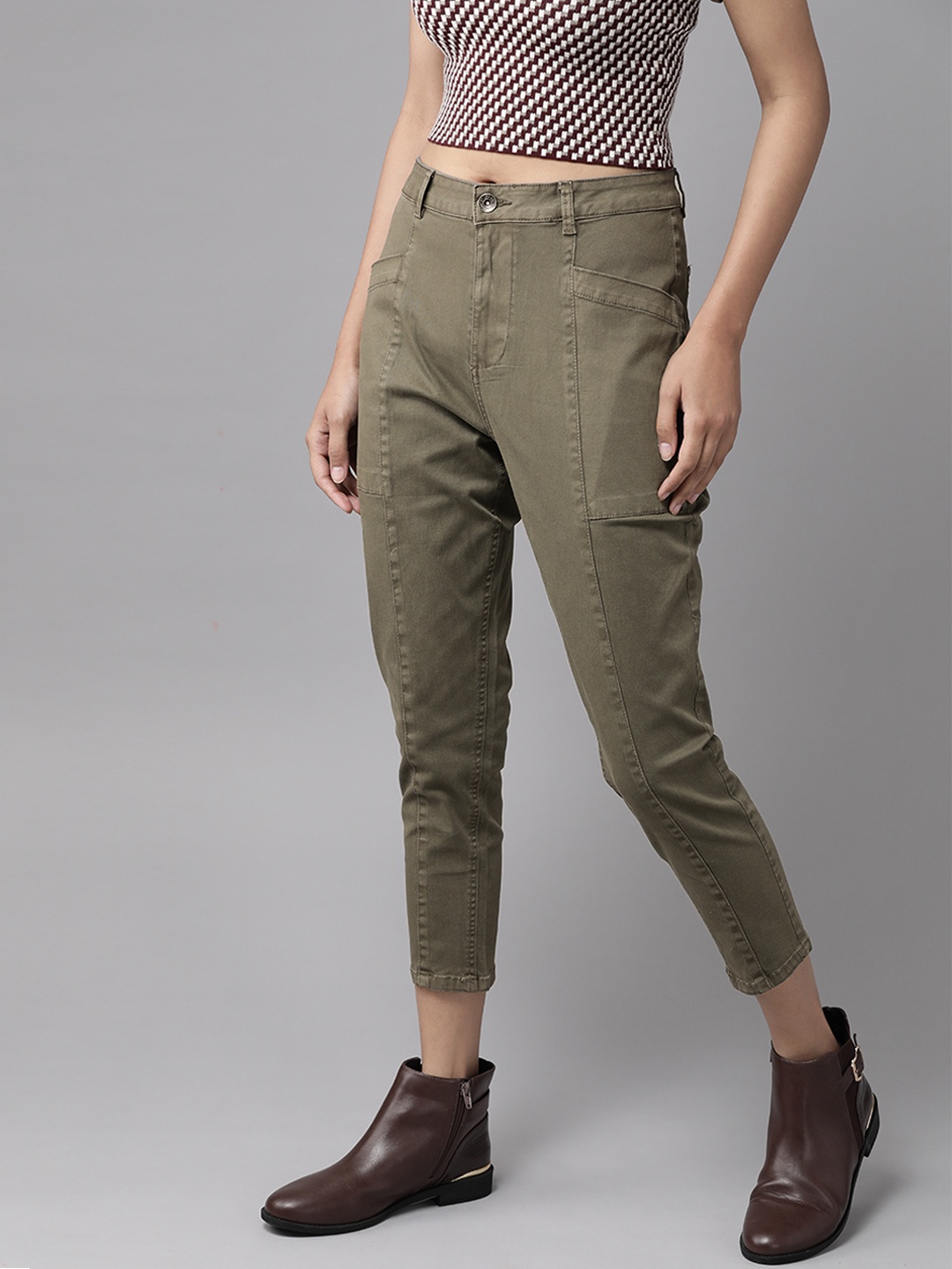 The Roadster Lifestyle Co Women Olive Green Skinny Fit Solid Cropped Regular Trousers
The Roadster Lifestyle Co Women Olive Green Skinny Fit Solid Cropped Regular Trousers