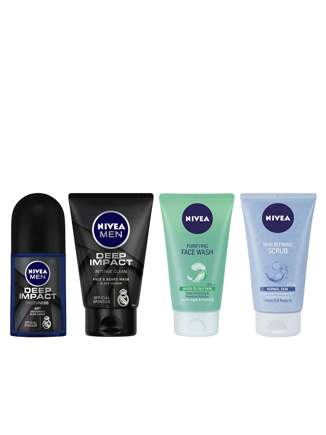 Nivea Unisex Face Scrub, Unisex Face Wash, Men Face & Beard Wash & Men Roll-On Deodorants, Blue
Nivea Unisex Face Scrub, Unisex Face Wash, Men Face & Beard Wash & Men Roll-On Deodorants, Blue