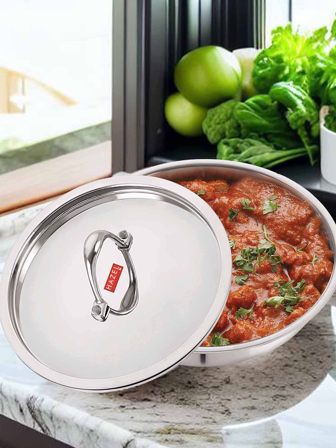 HAZEL Silver-Toned Triply Stainless Steel Induction Bottom Tasra With Stainless Steel Lid
HAZEL Silver-Toned Triply Stainless Steel Induction Bottom Tasra With Stainless Steel Lid