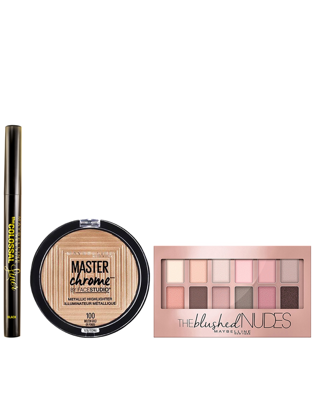 Maybelline Set of New York The Colossal Liner, Metallic Highlighter & Eyeshadow Palette, Black
Maybelline Set of New York The Colossal Liner, Metallic Highlighter & Eyeshadow Palette, Black