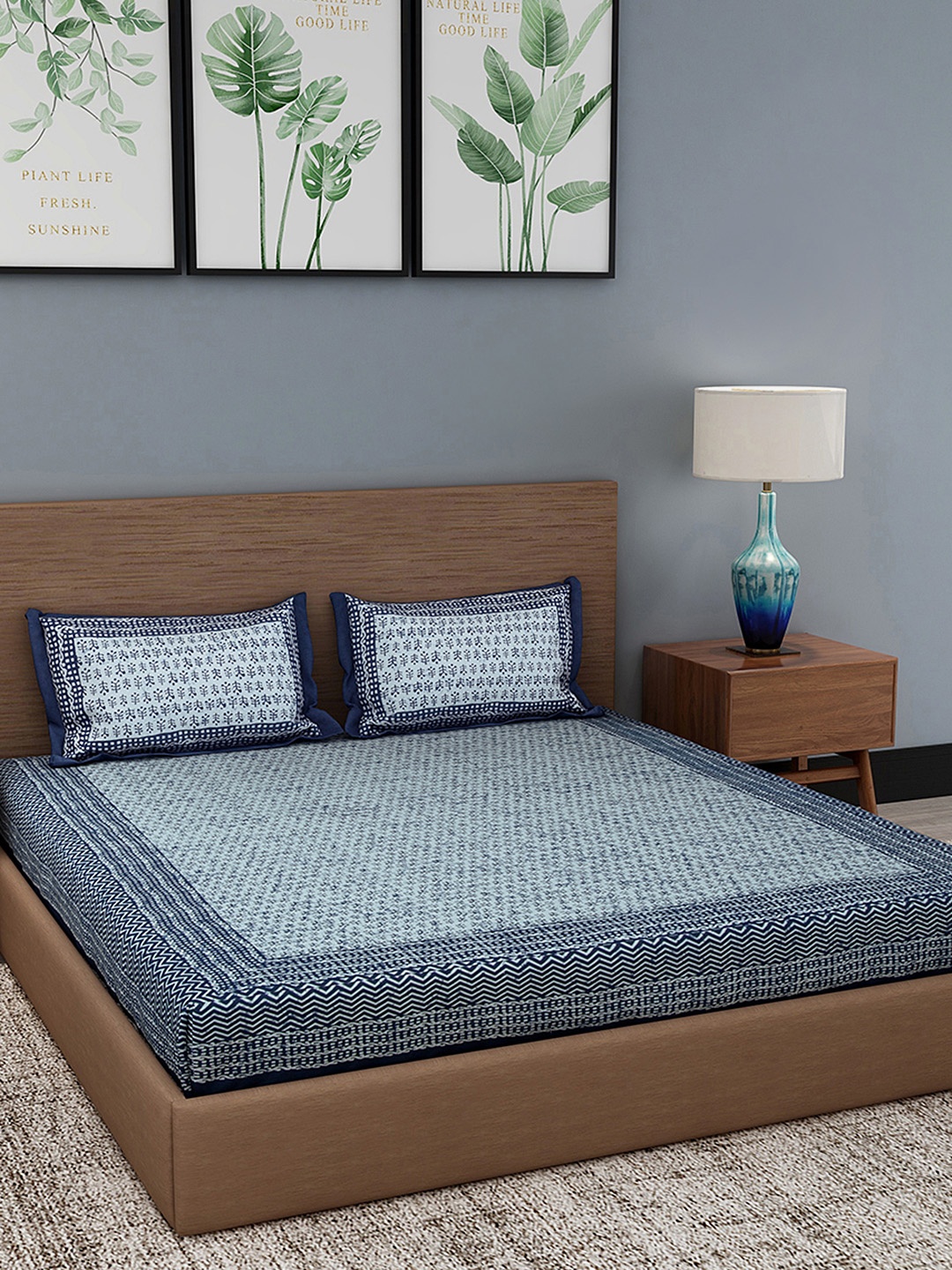 Gulaab Jaipur Blue Indigo Hand Block Printed 350 TC 1 King Bedsheet with 2 Pillow Covers
Gulaab Jaipur Blue Indigo Hand Block Printed 350 TC 1 King Bedsheet with 2 Pillow Covers