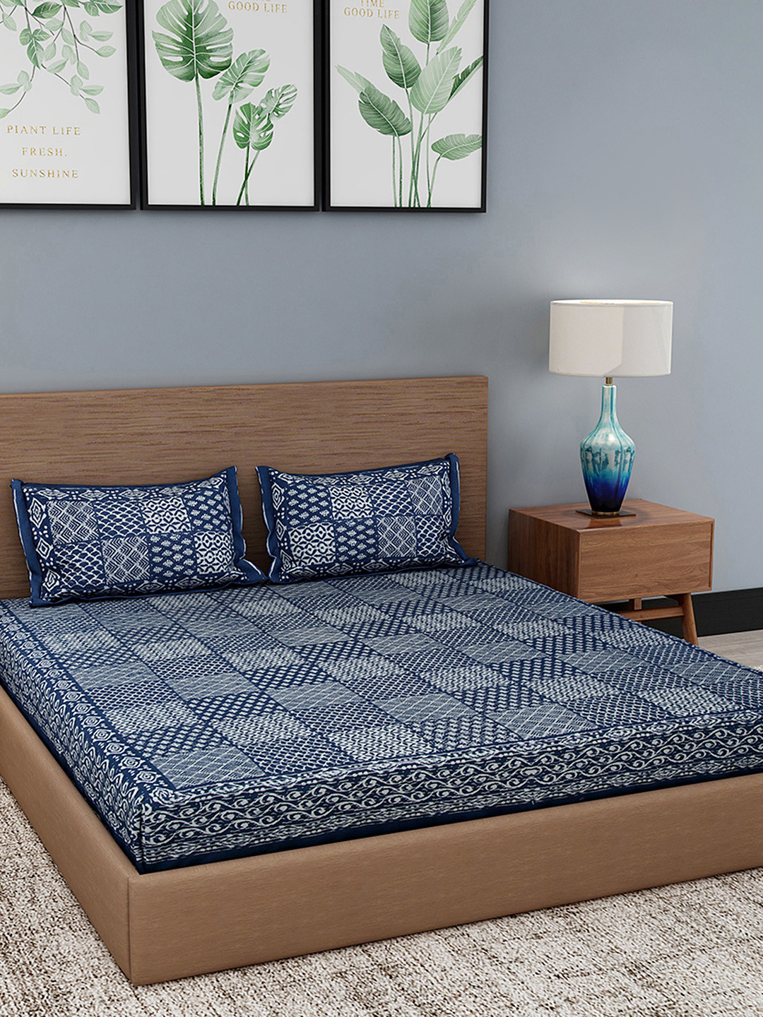 Gulaab Jaipur Blue Indigo Hand Block Printed 350 TC 1 King Bedsheet with 2 Pillow Covers 
Gulaab Jaipur Blue Indigo Hand Block Printed 350 TC 1 King Bedsheet with 2 Pillow Covers