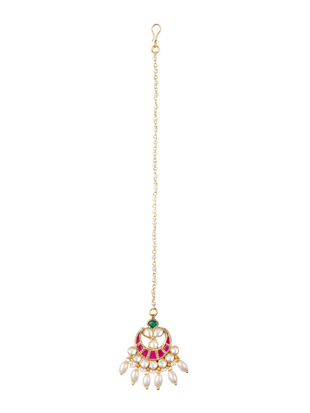 MORKANTH JEWELLERY 24K Gold-Plated White & Pink Kundan-Studded Pearl Embellished Handcrafted Maang Tikka
MORKANTH JEWELLERY 24K Gold-Plated White & Pink Kundan-Studded Pearl Embellished Handcrafted Maang Tikka