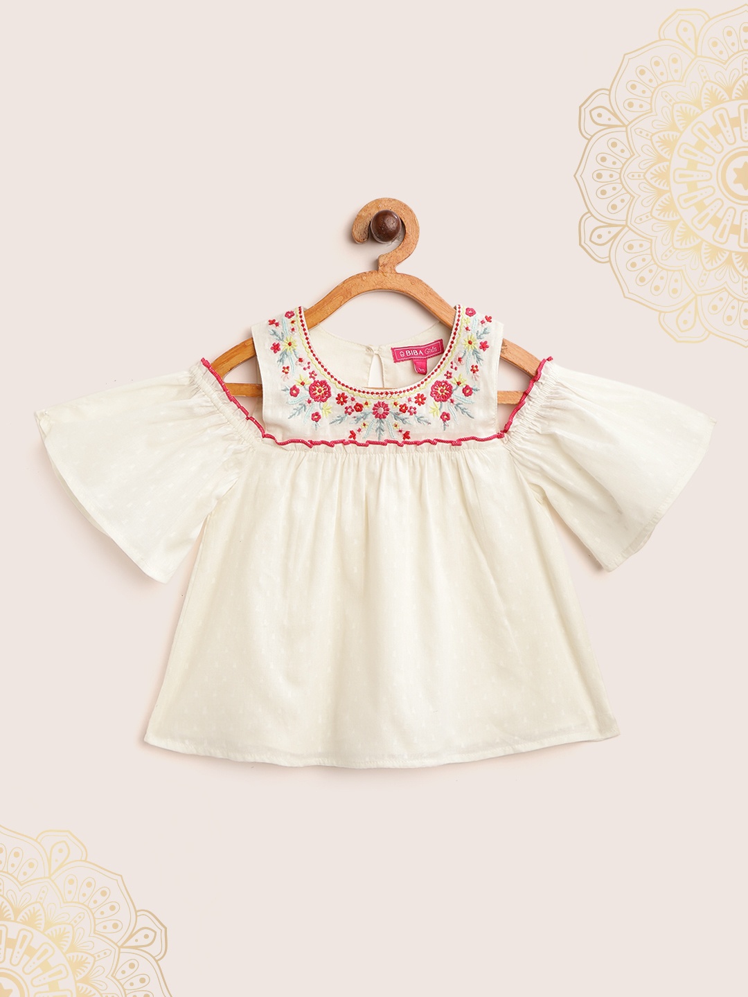 Biba Girls Off White Dobby Weave Cold-Shoulder Cotton A-line Top with Embroidered Detail
Biba Girls Off White Dobby Weave Cold-Shoulder Cotton A-line Top with Embroidered Detail