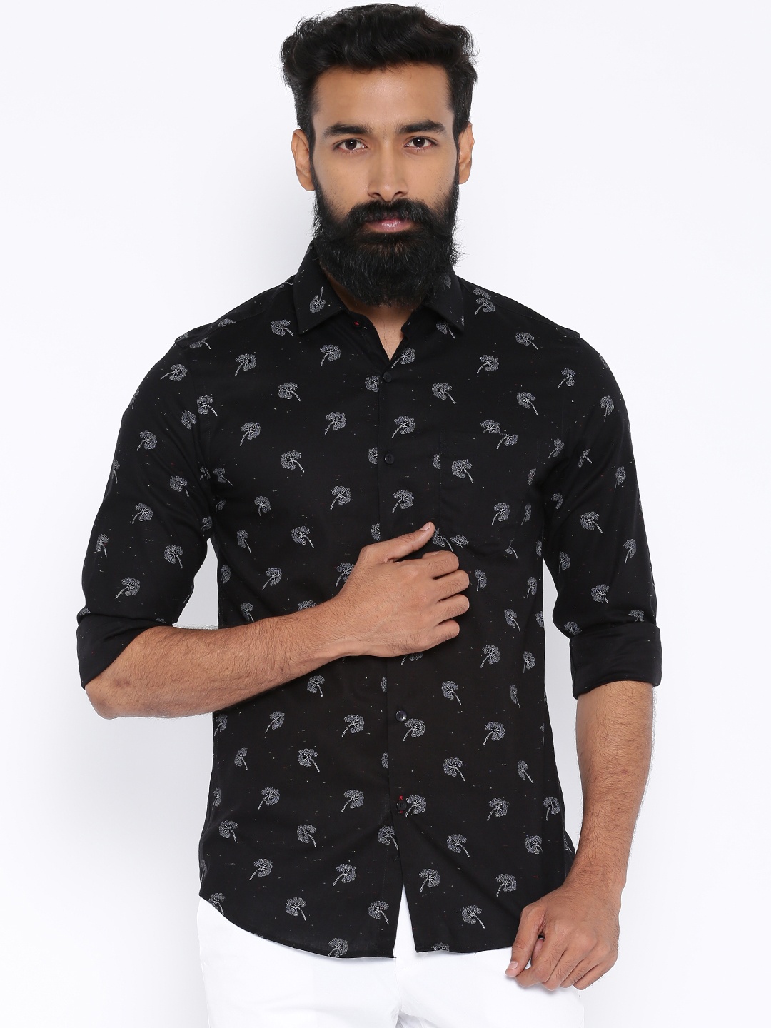 Black Coffee Black Printed Slim Casual Shirt