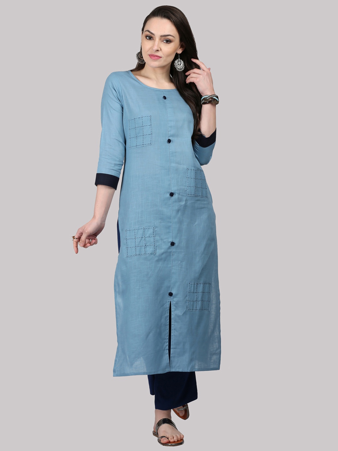 KSUT Women Blue Solid Straight Kurta