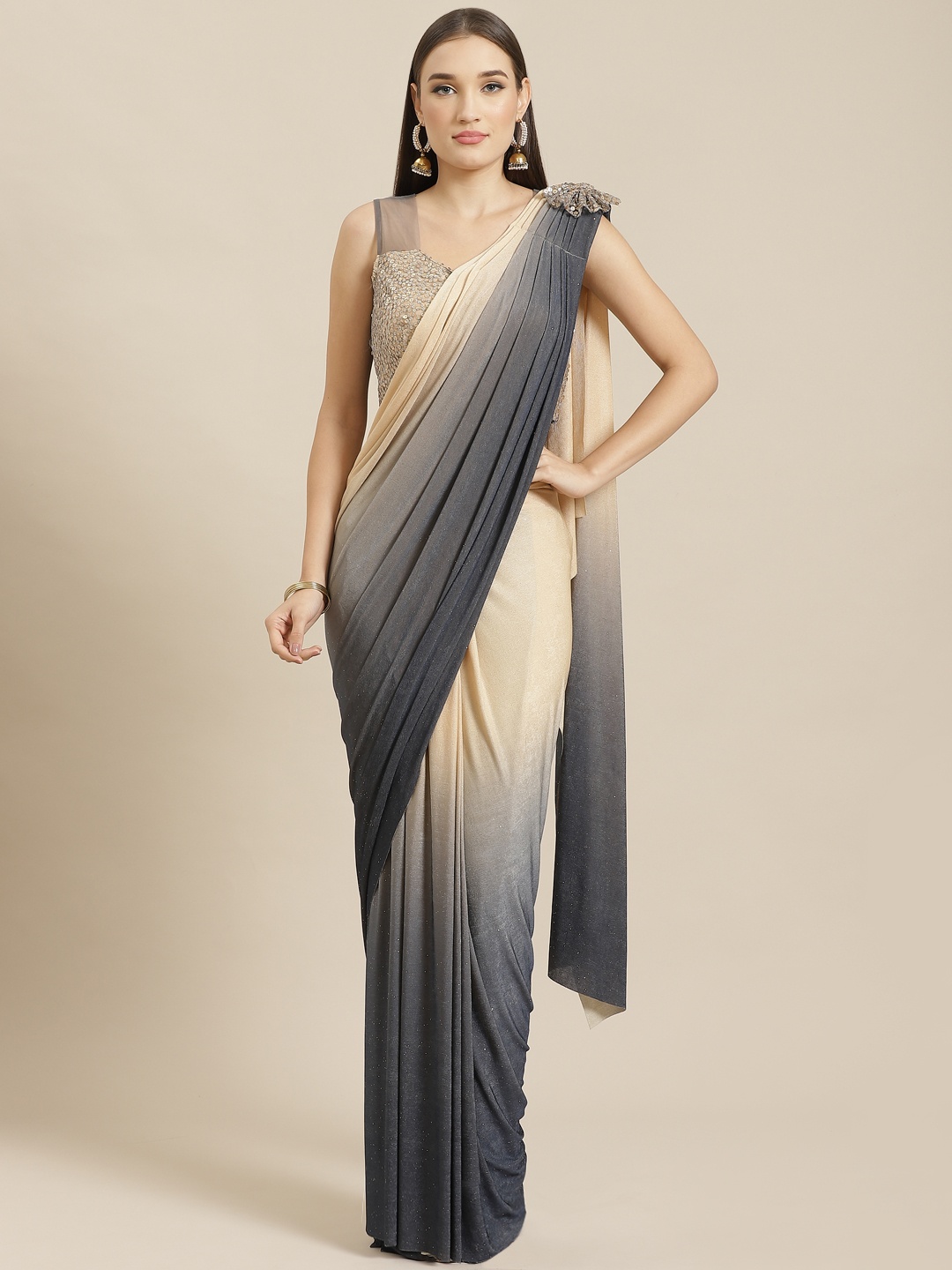 Chhabra 555 Beige & Charcoal Grey Ready-To-Wear Ombre Saree with Shimmer Effect
Chhabra 555 Beige & Charcoal Grey Ready-To-Wear Ombre Saree with Shimmer Effect