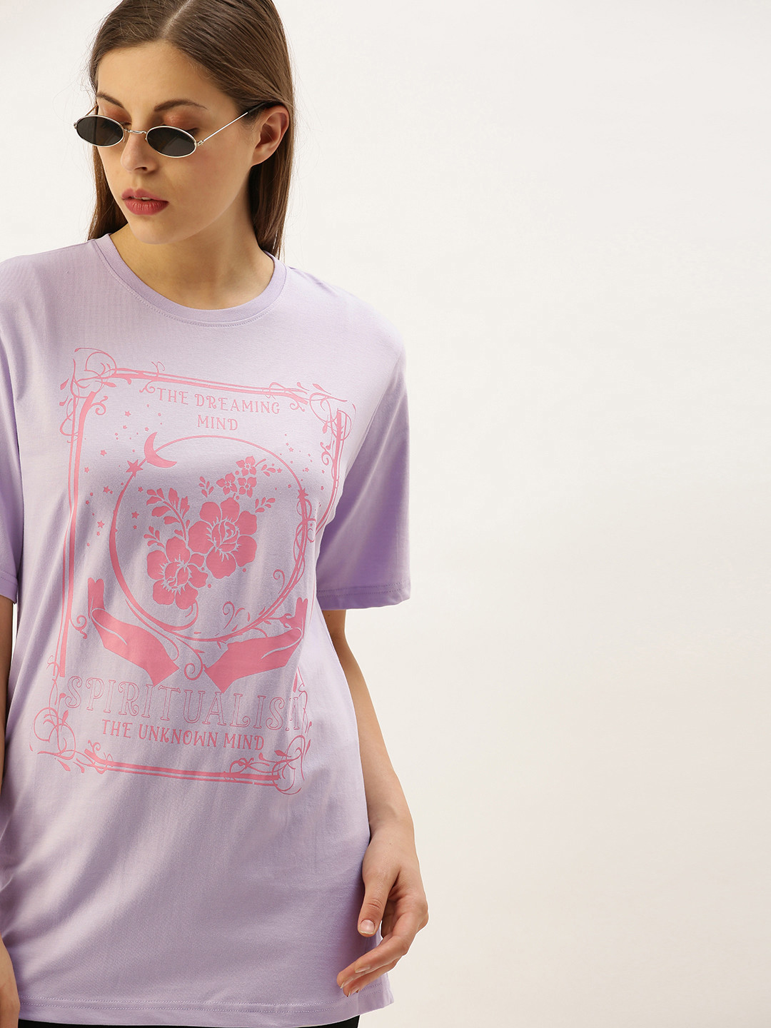DILLINGER Women Lavender Printed Round Neck Longline Oversized Pure Cotton T-shirt
DILLINGER Women Lavender Printed Round Neck Longline Oversized Pure Cotton T-shirt