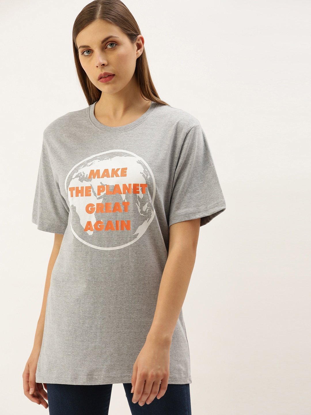 DILLINGER Women Grey Melange Printed Round Neck Longline Oversized Pure Cotton T-shirt
DILLINGER Women Grey Melange Printed Round Neck Longline Oversized Pure Cotton T-shirt