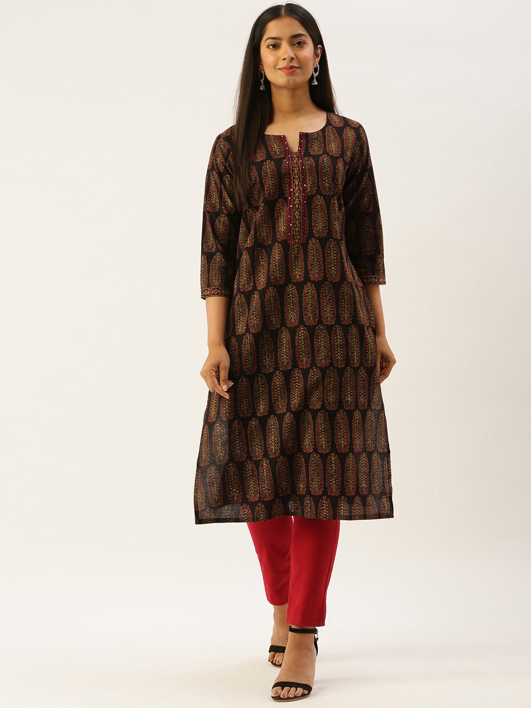 AMUKTI Black & Burgundy Ethnic Motifs Print Kurta with Thread Work & Sequinned Detail
AMUKTI Black & Burgundy Ethnic Motifs Print Kurta with Thread Work & Sequinned Detail
