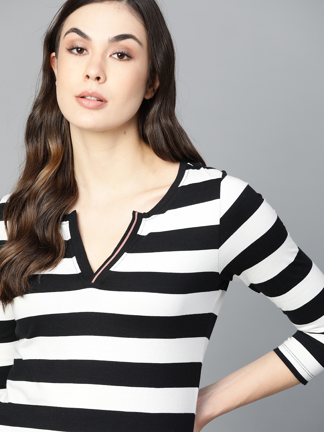 The Roadster Lifestyle Co Women Black White Pure Cotton Striped Monochrome Pure Cotton T-shirt
The Roadster Lifestyle Co Women Black White Pure Cotton Striped Monochrome Pure Cotton T-shirt