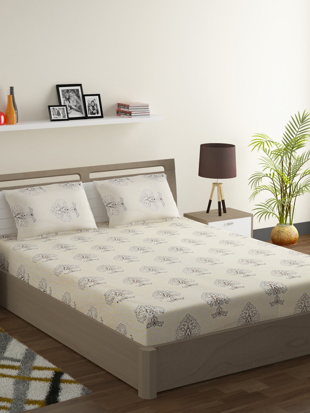 SWAYAM Yellow & Grey Ethnic Motifs 200 TC Cotton 1 Queen Bedsheet with 2 Pillow Covers
SWAYAM Yellow & Grey Ethnic Motifs 200 TC Cotton 1 Queen Bedsheet with 2 Pillow Covers