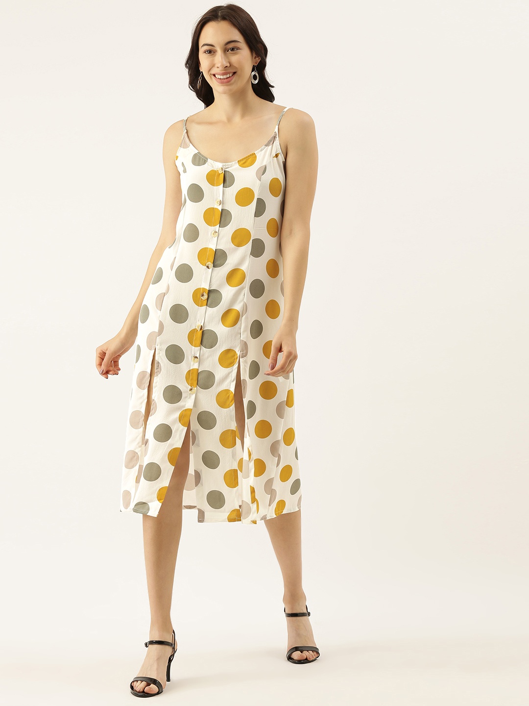 Campus Sutra Women White & Mustard Yellow Polka Dots Print Multi-Slit A-Line Midi Dress
Campus Sutra Women White & Mustard Yellow Polka Dots Print Multi-Slit A-Line Midi Dress