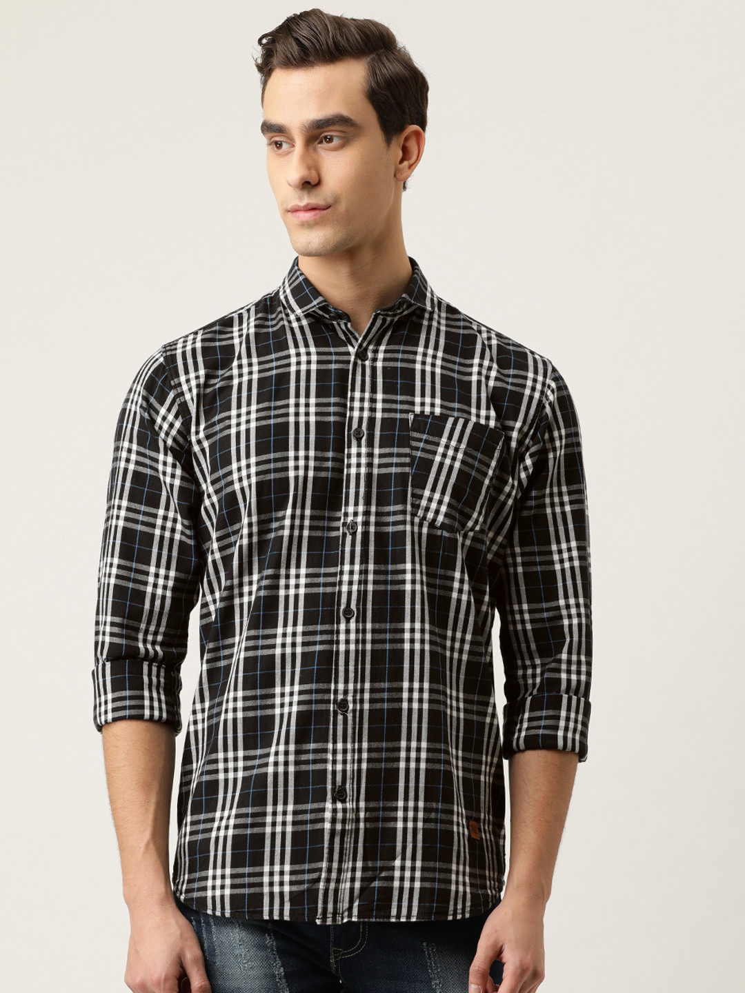 Campus Sutra Men Black & White Regular Fit Checked Casual Shirt 
Campus Sutra Men Black & White Regular Fit Checked Casual Shirt