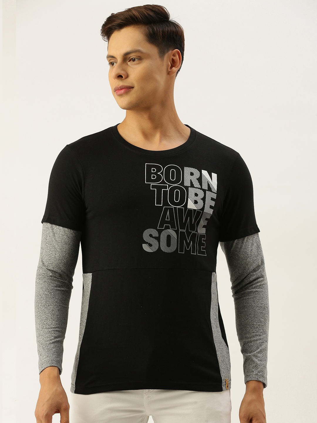 Campus Sutra Men Black Grey Melange Typography Print Pure Cotton Bio-Wash Pure Cotton T-shirt
Campus Sutra Men Black Grey Melange Typography Print Pure Cotton Bio-Wash Pure Cotton T-shirt