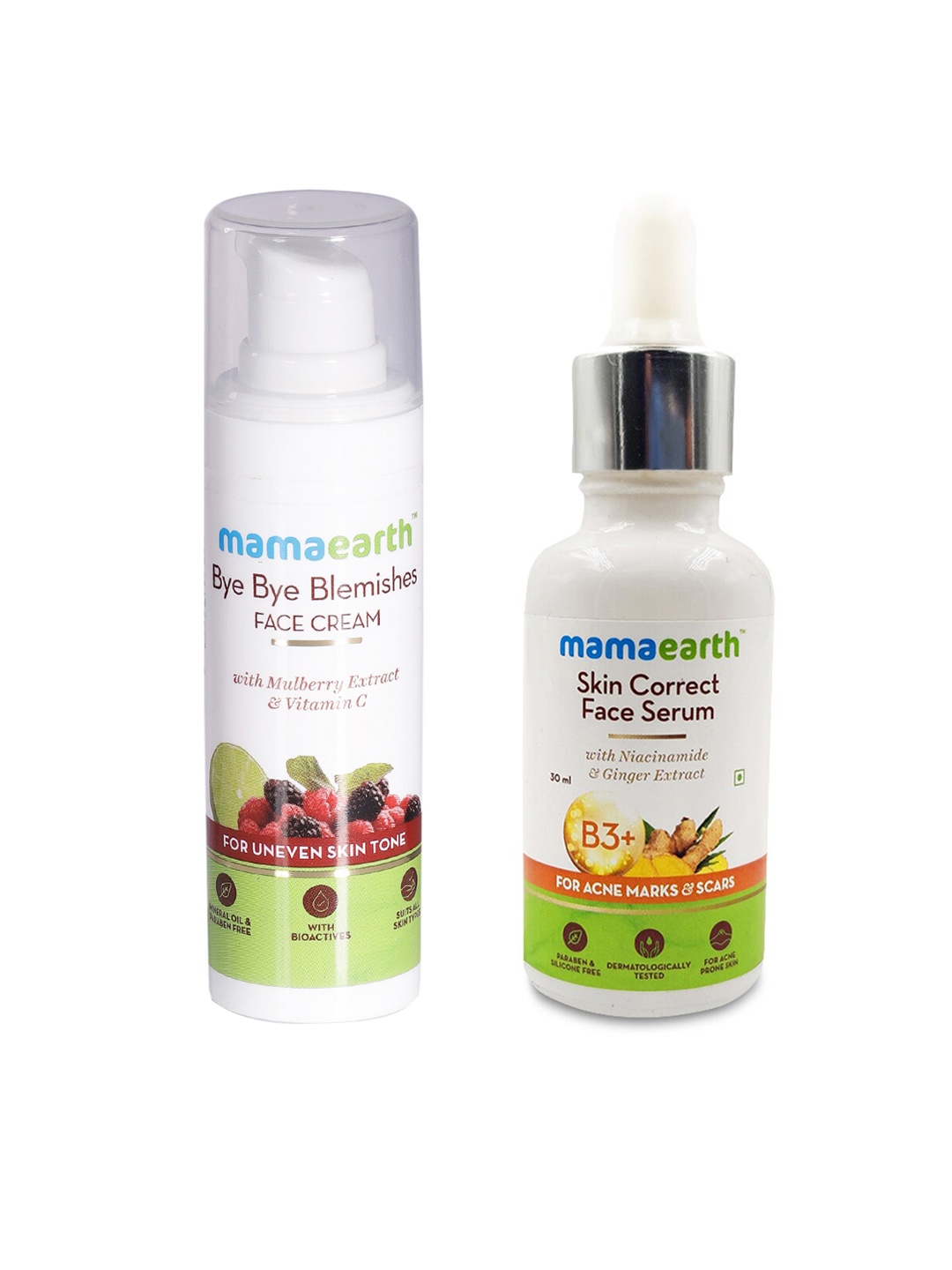 Mamaearth Unisex Set of Bye Bye Blemishes Face Cream & Skin Correct Face Serum, White