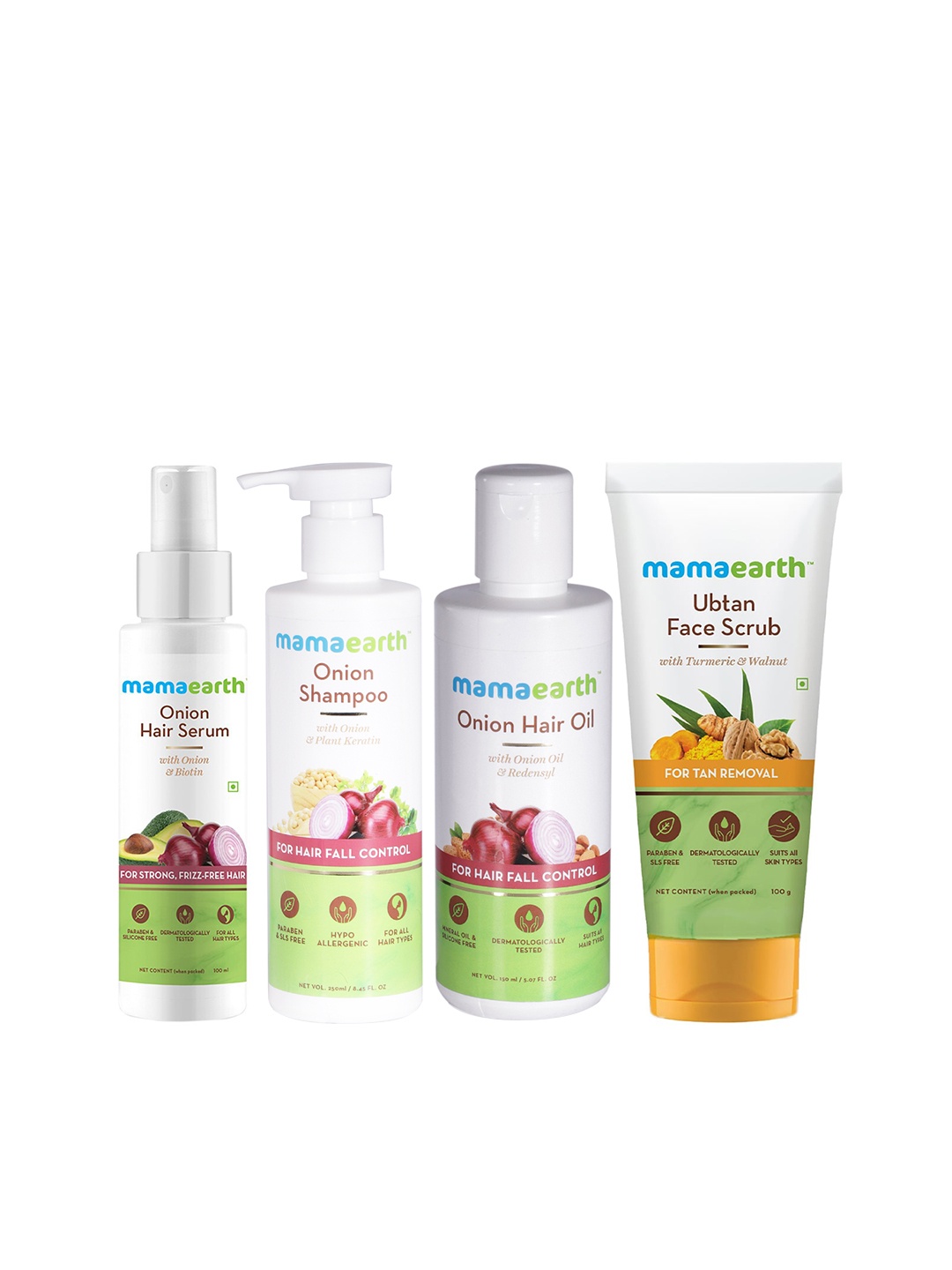 Mamaearth Set of Onion Hair Serum - Onion Shampoo - Onion Hair Oil - Ubtan Face Scrub, White
Mamaearth Set of Onion Hair Serum - Onion Shampoo - Onion Hair Oil - Ubtan Face Scrub, White