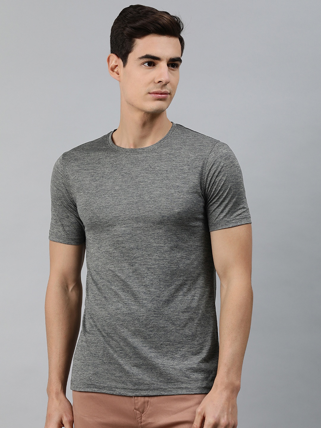 MARCA Disati Men Grey Melange Solid Round Neck T-shirt