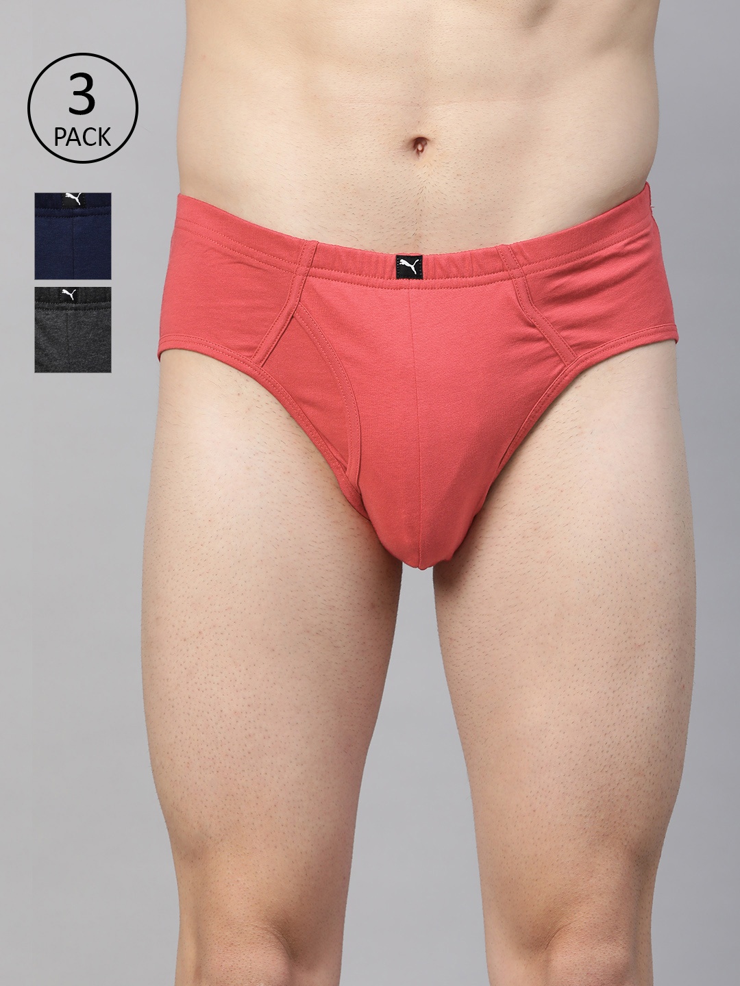 Puma Men Pack of 3 Assorted Basic Plain Pure Cotton Briefs 93210501