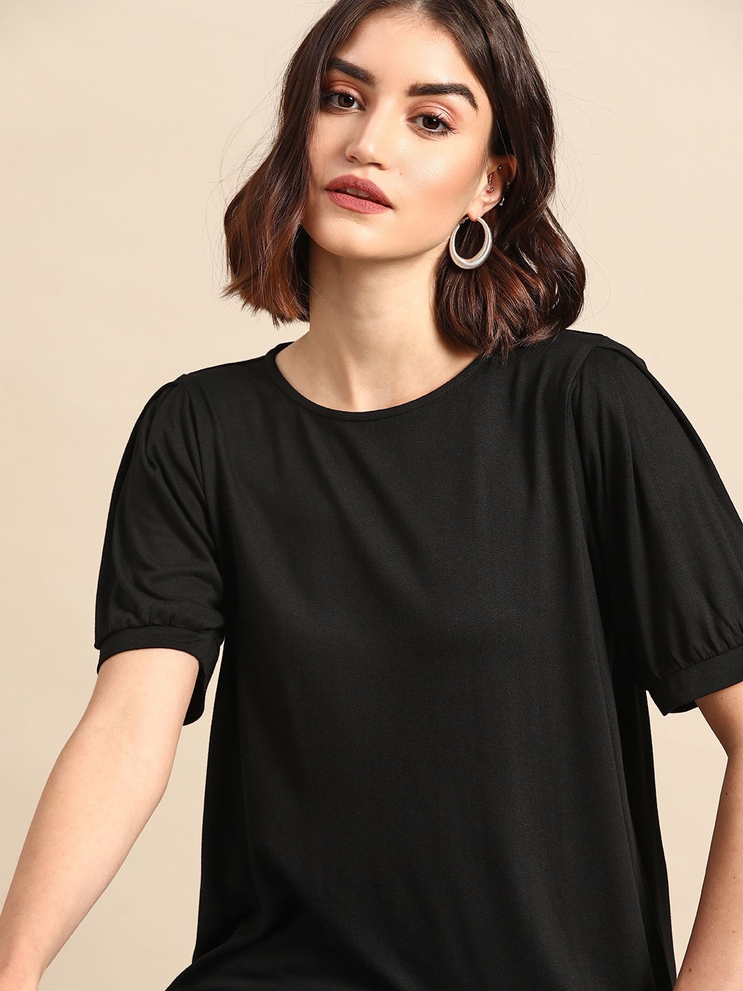 all about you Women Black Solid T-shirt