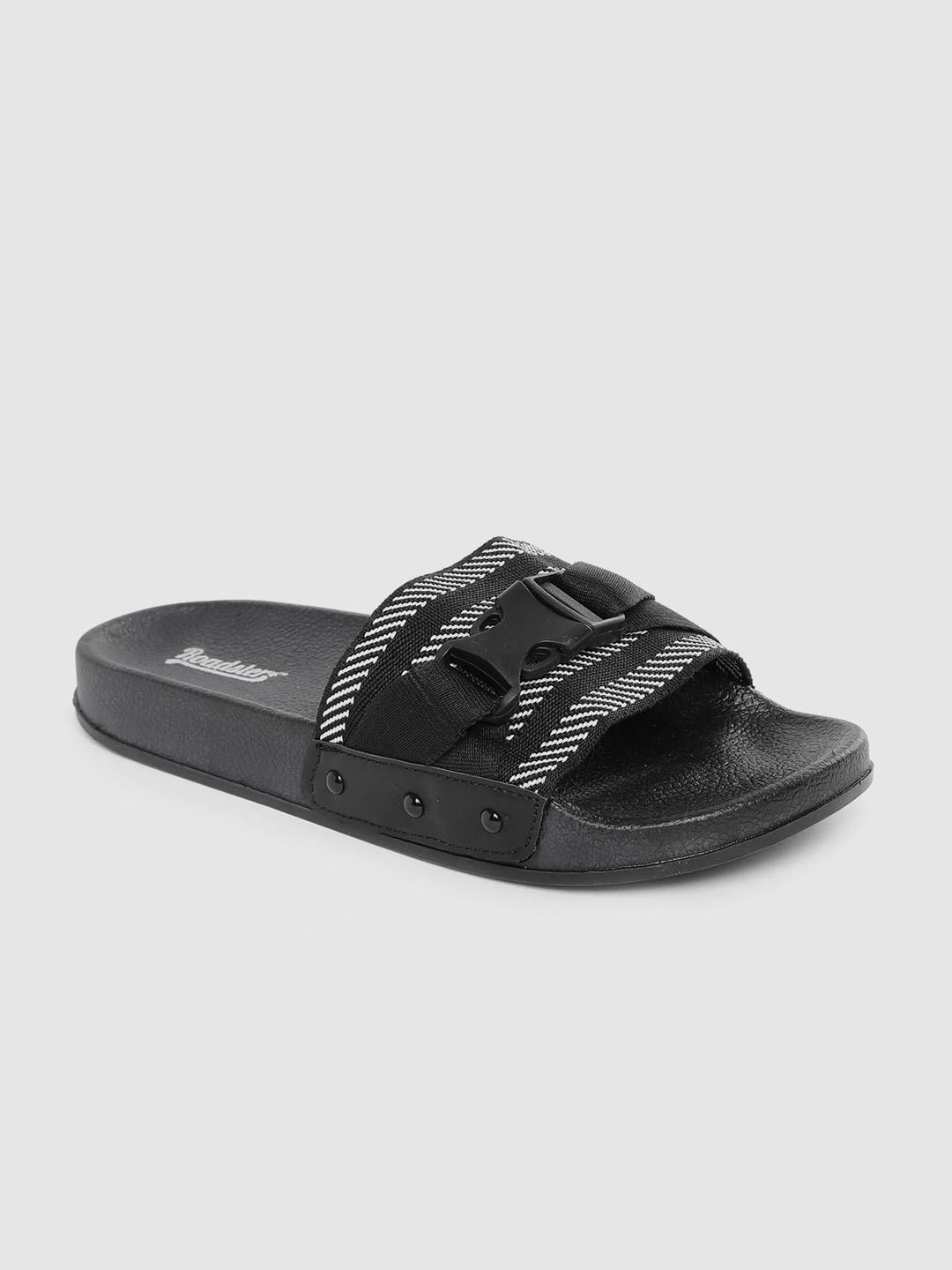 The Roadster Lifestyle Co Women Black & White Striped Flip Flops with Click Buckle Detail
The Roadster Lifestyle Co Women Black & White Striped Flip Flops with Click Buckle Detail