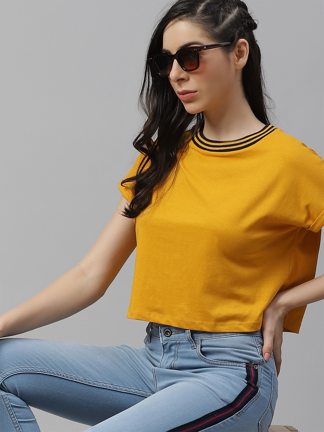 The Roadster Lifestyle Co Women Mustard Yellow Pure Cotton Extended Sleeves Cropped Pure Cotton T-shirt
The Roadster Lifestyle Co Women Mustard Yellow Pure Cotton Extended Sleeves Cropped Pure Cotton T-shirt